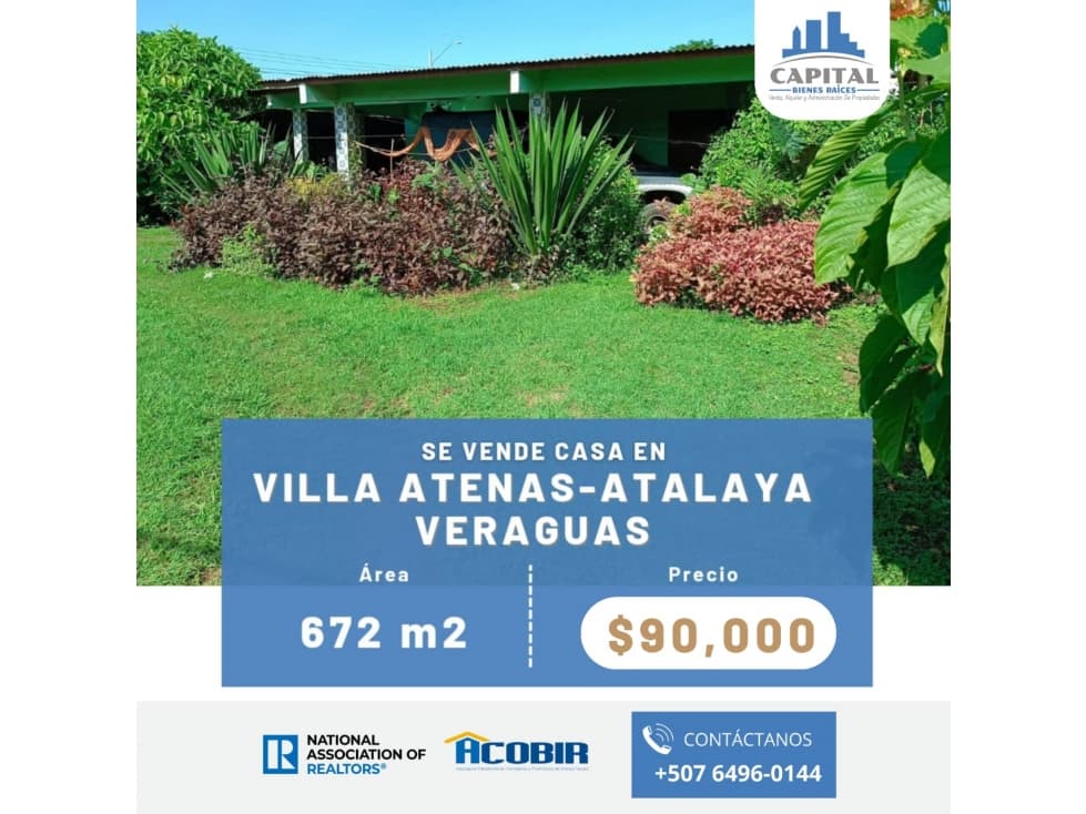SE VENDE CASA CON TERRENO EN ATALAYA, VERAGUAS $ 90,000 - 1